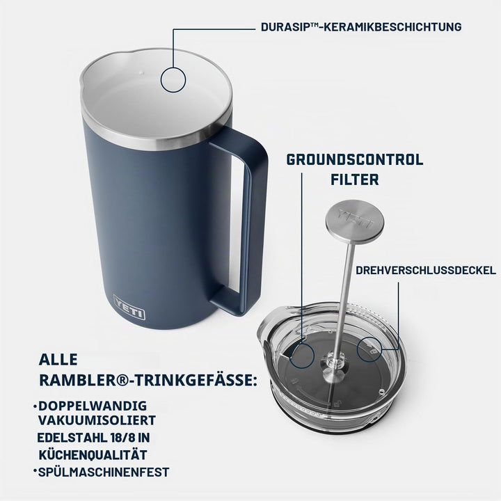 YETI Rambler Stempelkanne Mit DuraSip Keramikbeschichtung, Navy, 34 oz (1 L), Navy