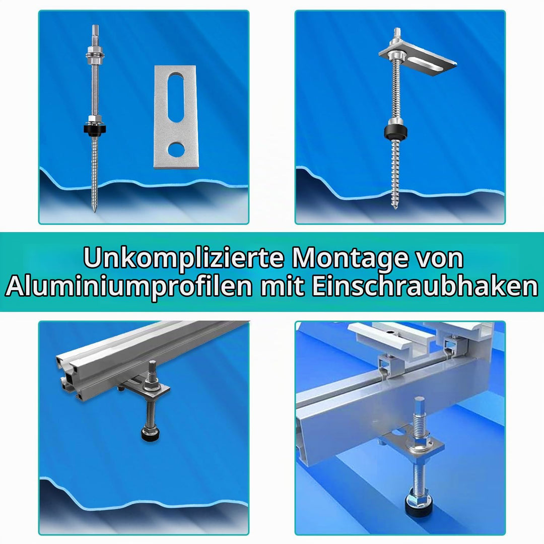 16 Stück Stockschrauben M10 x 200mm, Stockschrauben PV Anlage 304 Edelstahl Dichtung Sperrzahnmutter