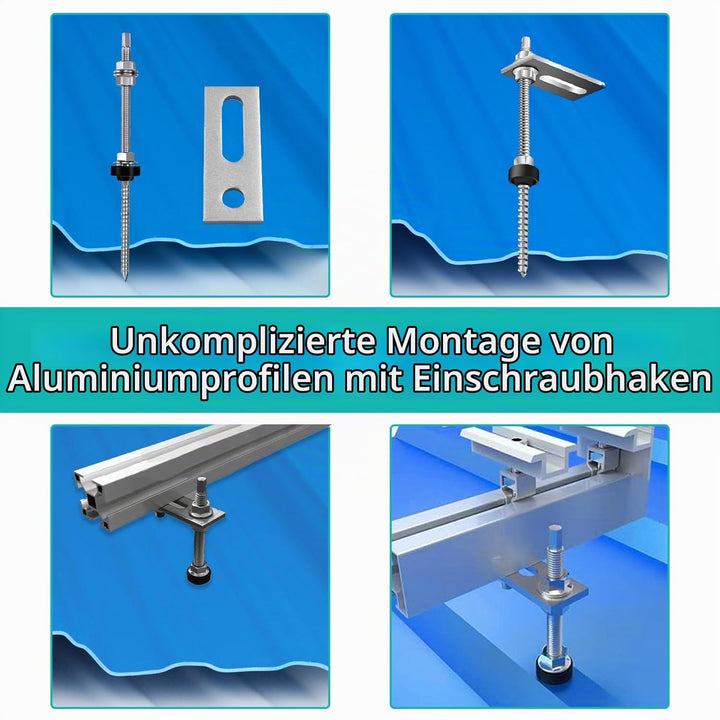 16 Stück Stockschrauben M10 x 200mm, Stockschrauben PV Anlage 304 Edelstahl Dichtung Sperrzahnmutter