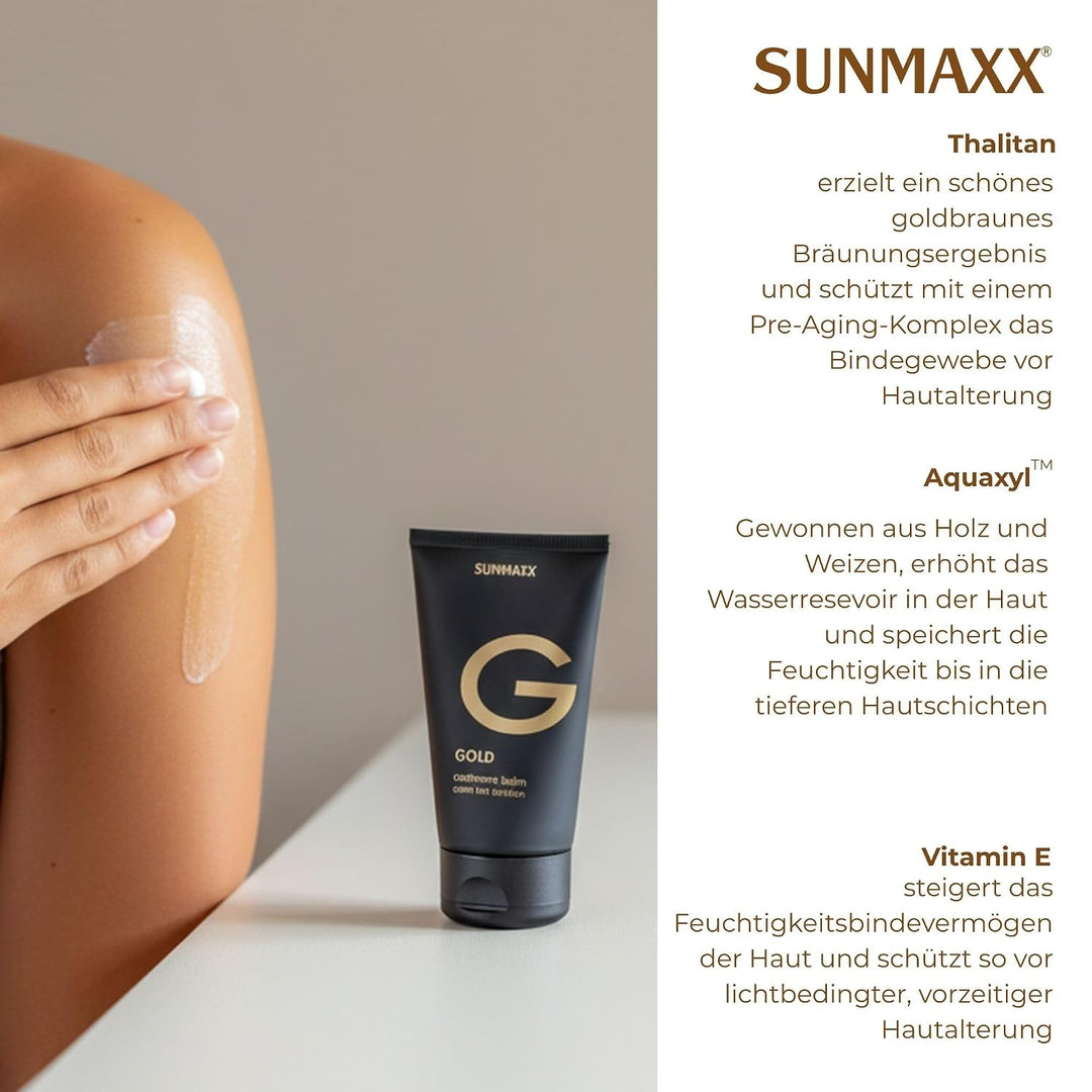 SUNMAXX GOLD Cashmere balm deep tan booster - black edition | 150 ml I Pre Sun Pflege I Cashmere Gef