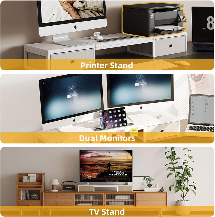 Dual Monitor Stand Riser mit 2 Schubladen - 100CM grosse Lagerung Computer Monitorständer für 2 Moni
