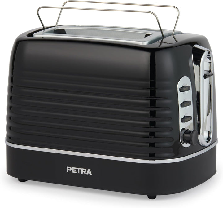 Petra PT5573BLKVDE Toaster – 2 Toastschlitze mit integrierter Brötchen-Warmhalterung für Gebäck, 6 v