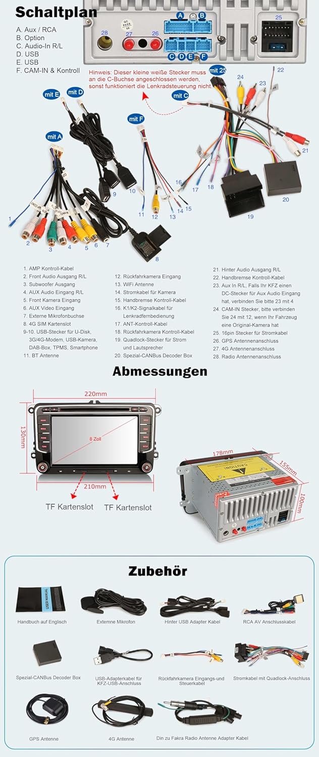 Erisin Android 14 4GB+64GB 8-Kern DVD Autoradio Bluetooth GPS Navi für VW T6 Polo Crafter Amarok Cad