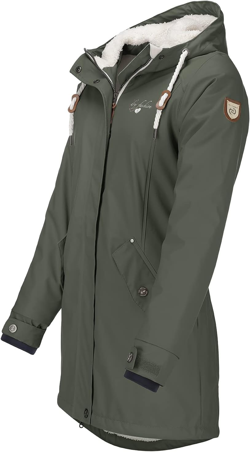 Dry Fashion Damen Regenmantel Malmö - Frauen Regenjacke Jacke mit Kapuze Lang Winddicht Wasserdicht