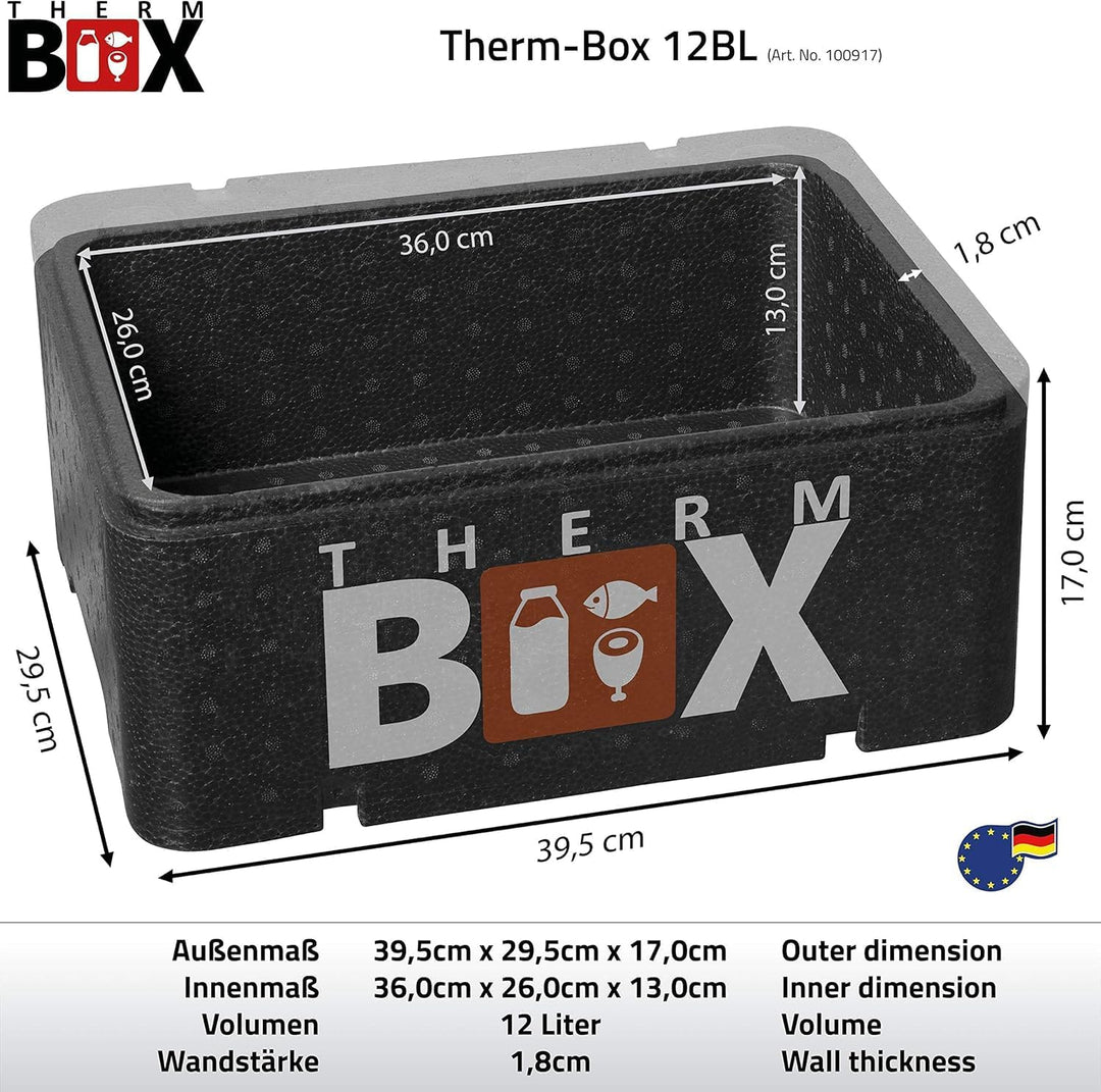 THERM BOX Styroporbox Klein 12BL Innen: 36x26x13cm 12-Liter Isolierbox Warmhaltebox Kühlbox Thermobe