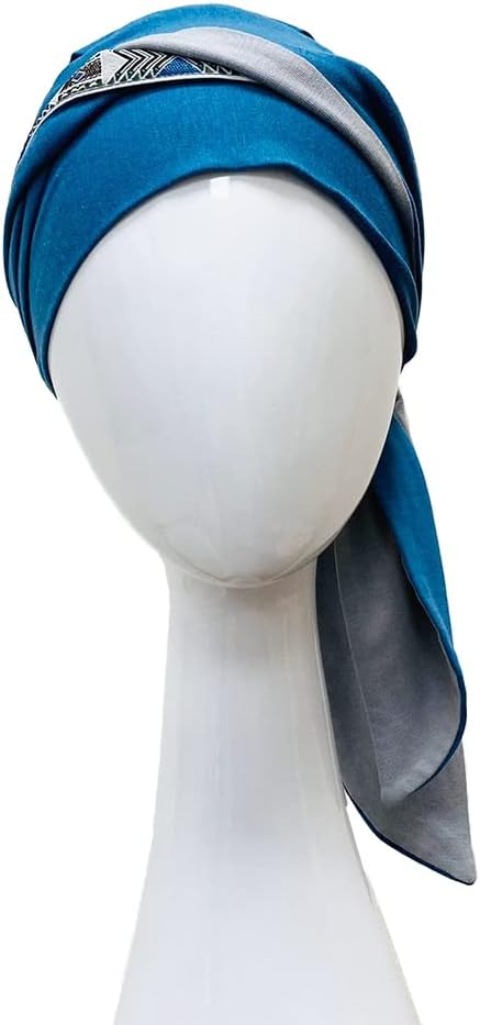 CAREBELL SMOOTH DAKOTA Bambus Onkologie Schal für Haarausfall Headwear, Blau und Perlgrau, One size