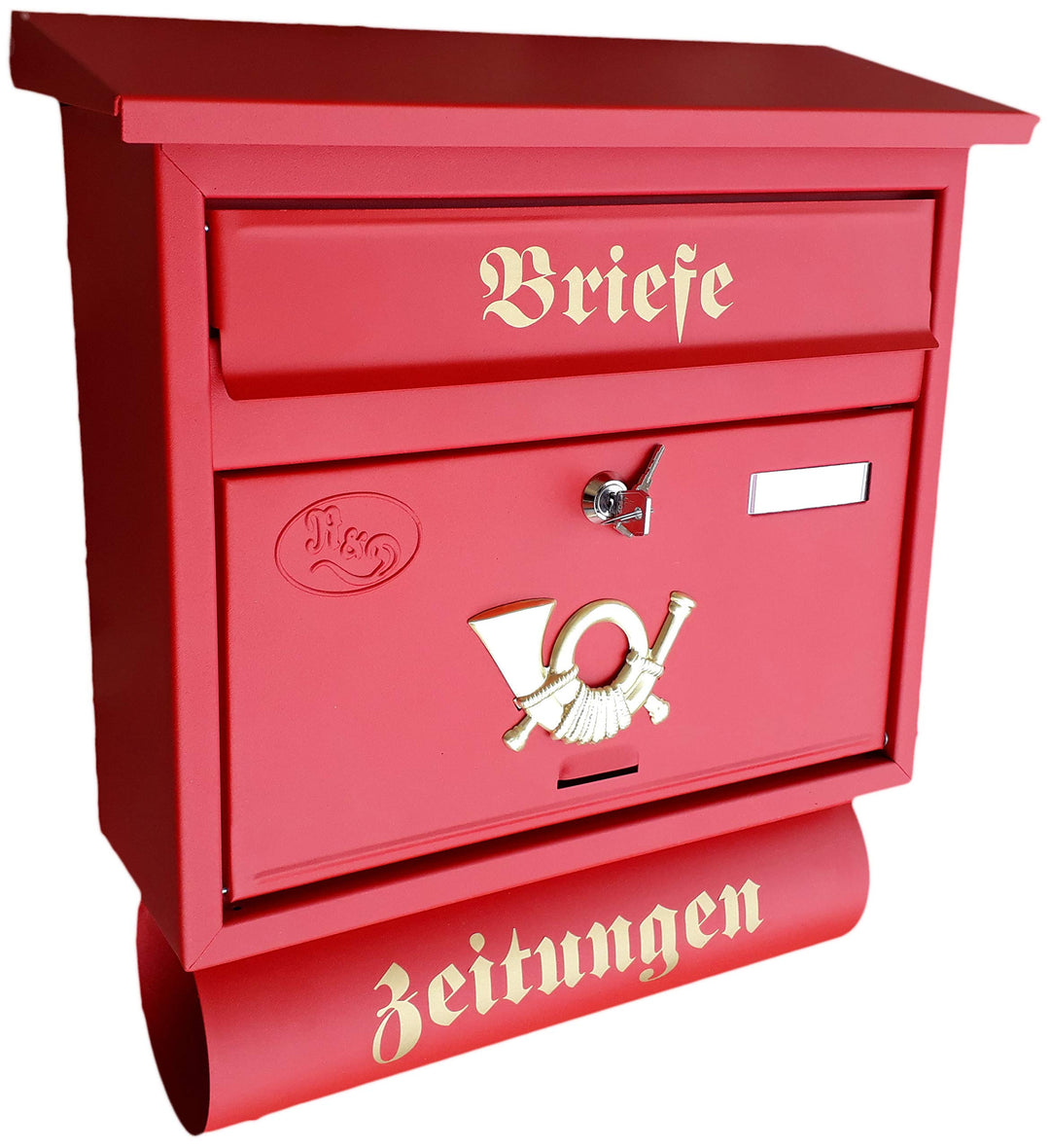 Grosser Briefkasten/Postkasten XXL Rot matt mit Abnehmbarer Zeitungsrolle Flachdach Katalogeinwurf Z
