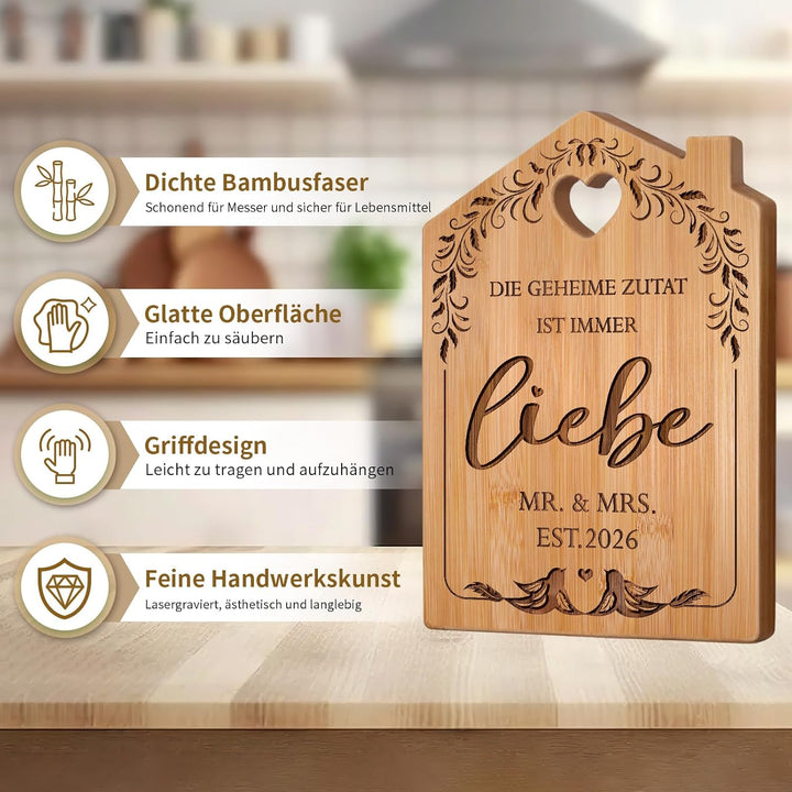 Hochzeitsgeschenke für Brautpaar - Graviertes Bambus Schneidebrett, Geschenk Hochzeit 2026, Hochzeit