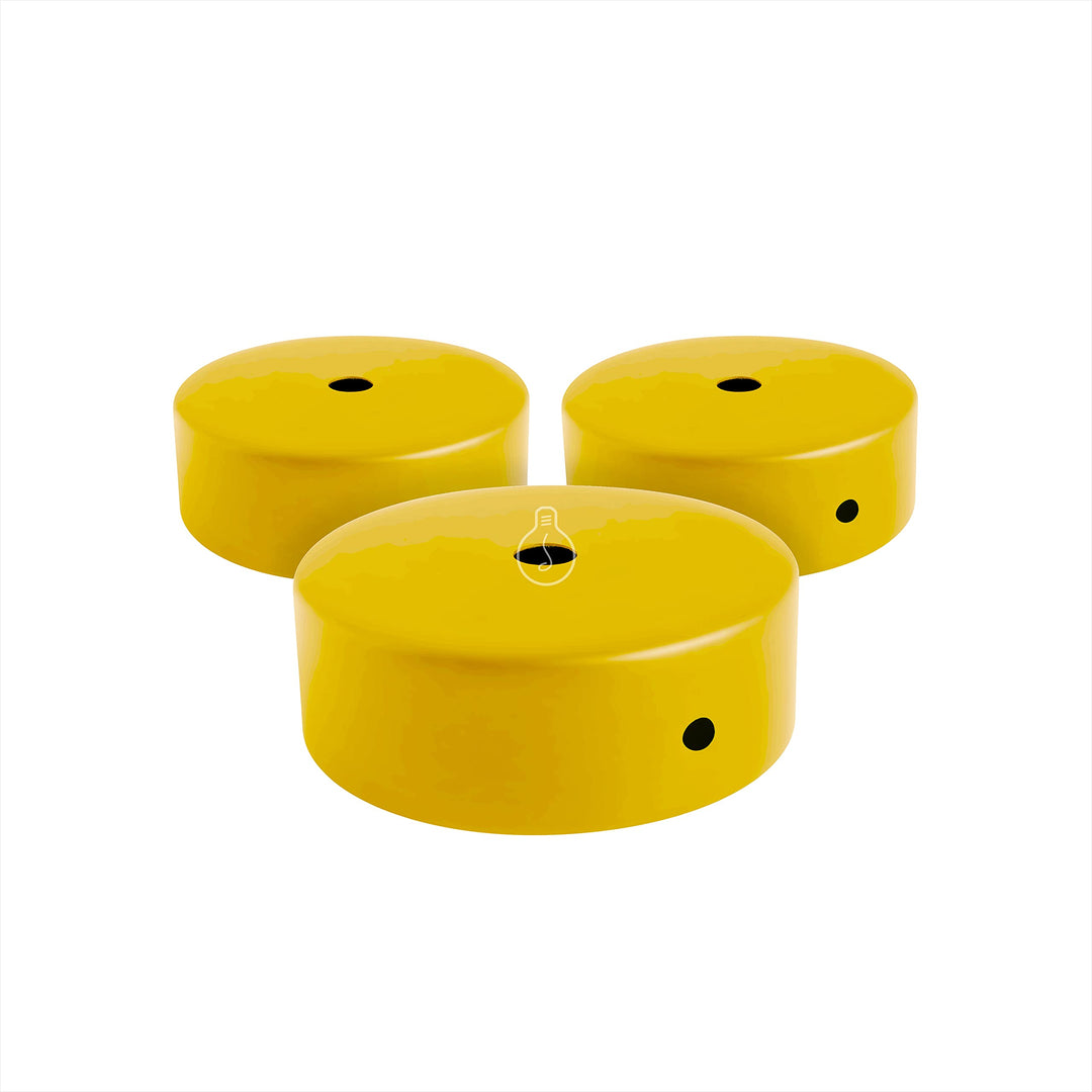 AMARCORDS - 3 Baldachin rosetten aus Metall, Farbe ZITRONE, Lampengehäuse komplett mit Kabelklemmenz