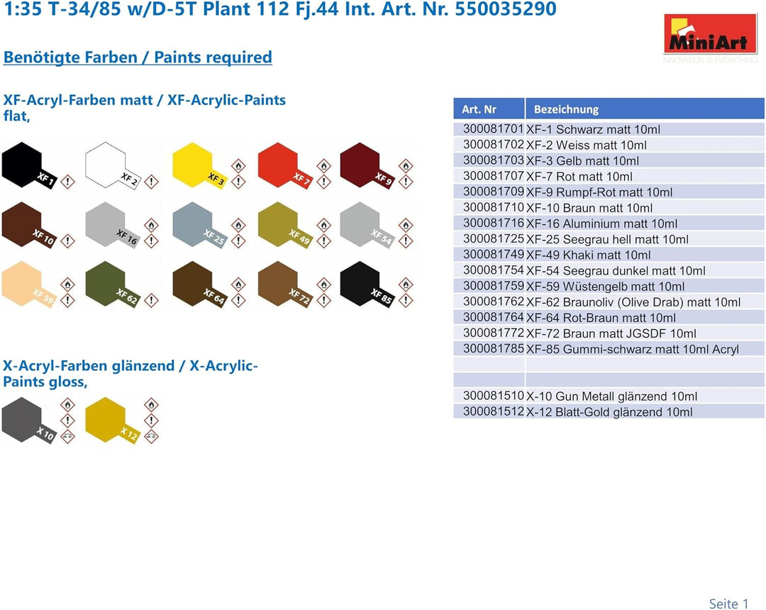 Mini Art 35290 1:35 T-34/85 w/D-5T Plant 112 Fj.44 Int. - originalgetreue Nachbildung, Modellbau, Pl