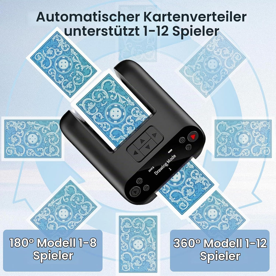 Automatischer Kartensendemaschine 180°/360° Drehung für 1–3 Decks, Karten Austeiler für 2–12 Spieler