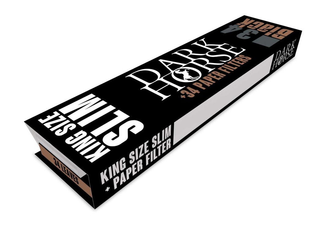 Dark Horse Black King Size Slim Zigarettenpapier + Tips, 34 Blättchen + Tips pro Heftchen, 24 Heftch
