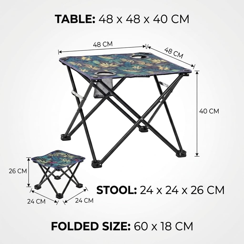 SNZ Campingtisch Klappbar mit 2 Klapphockern, Faltbarer Outdoor Tisch-Set aus Oxford-Nylon, Leicht T