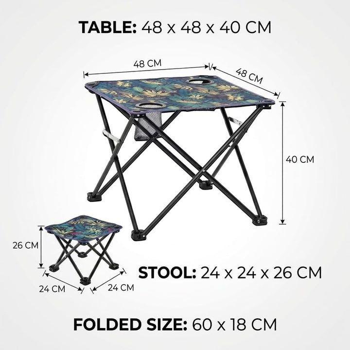 SNZ Campingtisch Klappbar mit 2 Klapphockern, Faltbarer Outdoor Tisch-Set aus Oxford-Nylon, Leicht T
