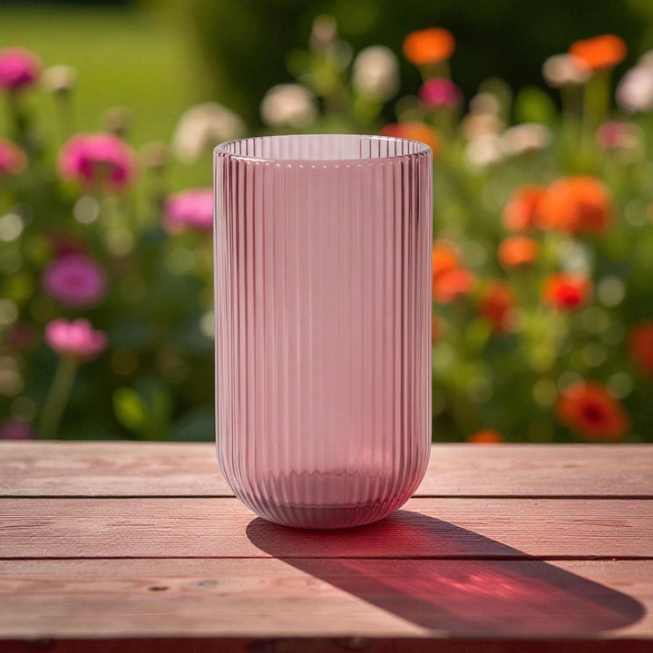 GMMH Vintage 6er-Set Farbige Trinkgläser mit Prägung (Linie/Lila/400 ml) Hochzeitsgläser, Sektgläser
