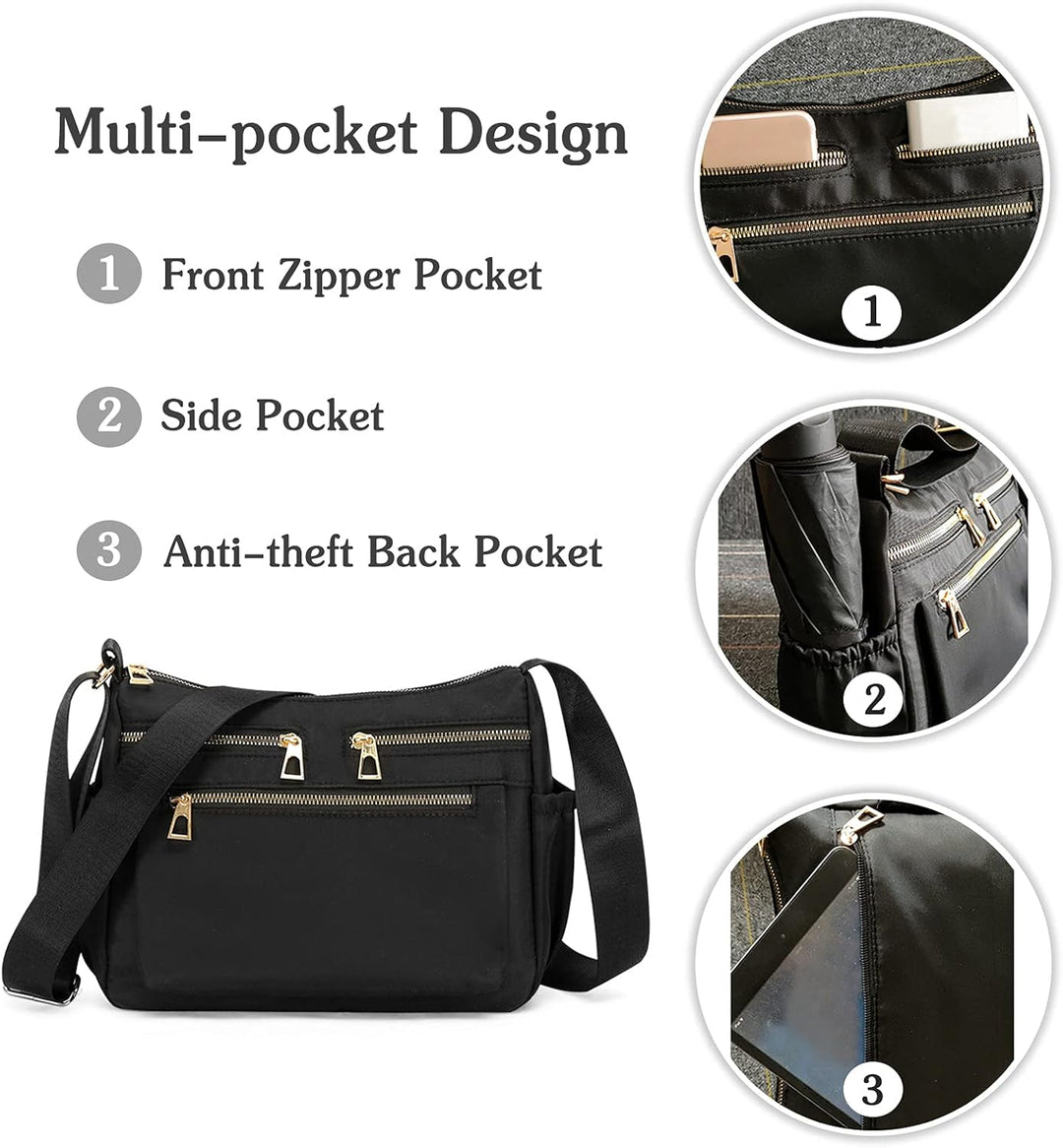 PORRASSO Damen Mode Umhängetasche Multi-Tasche Schultertasche Mädchen Nylon Handtasche für Reisen Ei