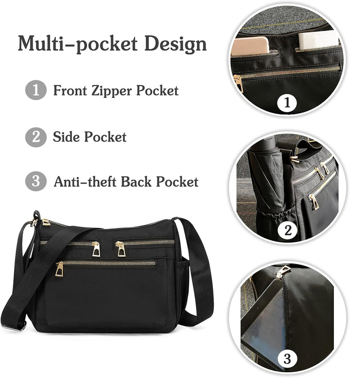 PORRASSO Damen Mode Umhängetasche Multi-Tasche Schultertasche Mädchen Nylon Handtasche für Reisen Ei