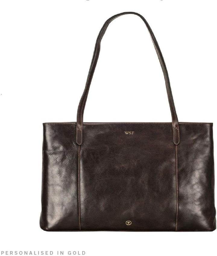 Maxwell Scott Italienischer Damen Leder Shopper Athenea in Dunkelbraun, Dunkelbraun
