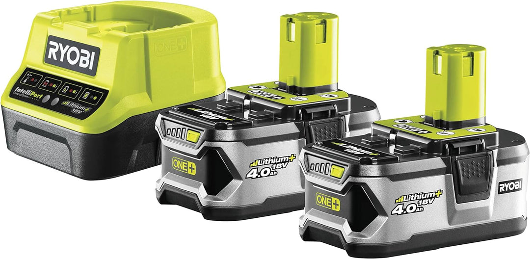 Ryobi Akku-Set mit 2x Akku (4,0 Ah) und Schnellladegerät, Ladezeit ca. 120 min, für Ryobi ONE+ Gerät