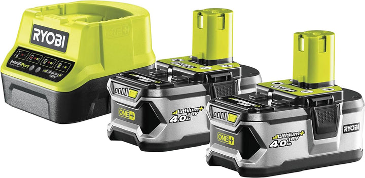 Ryobi Akku-Set mit 2x Akku (4,0 Ah) und Schnellladegerät, Ladezeit ca. 120 min, für Ryobi ONE+ Gerät