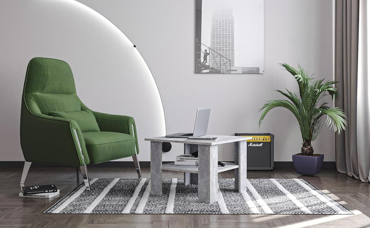 KOMTO Couchtisch Beton Vienna - Wohnzimmertisch Modern Couchtisch Holz Beistelltisch 60x60 Coffee Ta