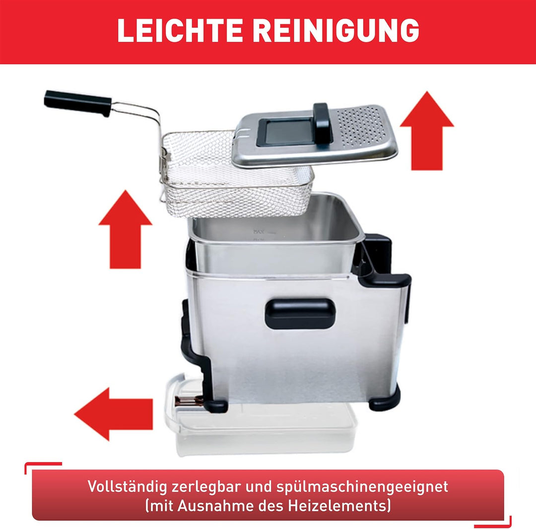 Tefal FR7016 Oleoclean Compact Elektrische Fritteuse | 2 L Öl-Kapazität | automatische Ölfiltration