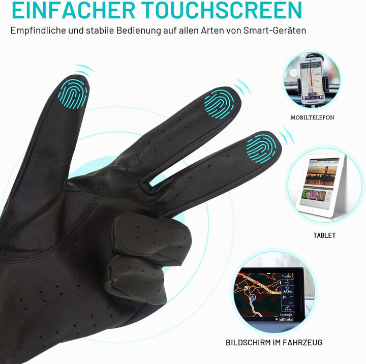 ZLUXURQ Herren Luxus 100% Schaffell Fahrhandschuhe-Weiches hochwertiges Leder Medium(21.6-22.9cm) Du
