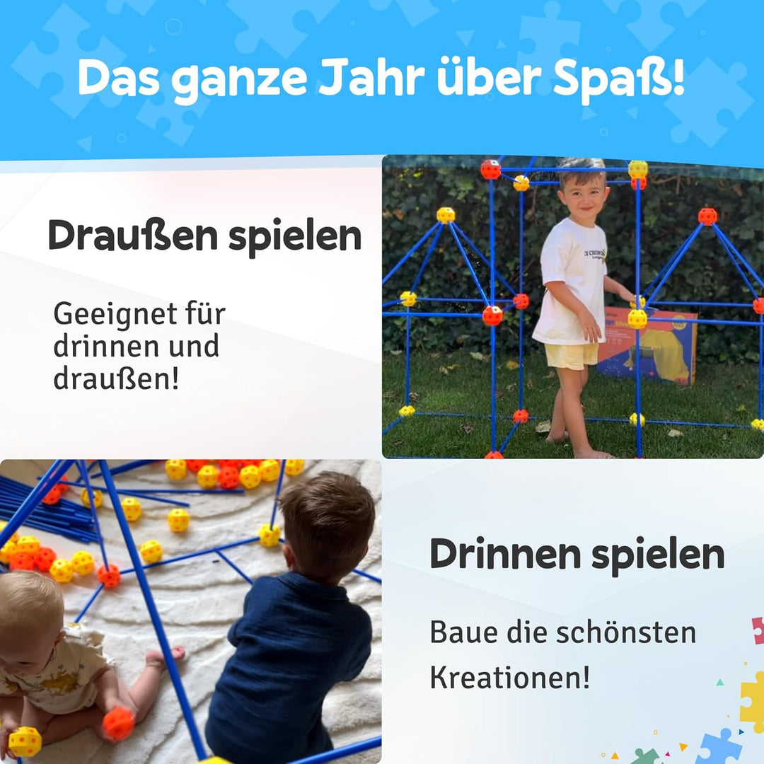 Fort Bausatz XL + Erweiterungspaket, 191 Teile, Höhle Bauen Kinder, Stecksystem Spielzelt Indoor & O