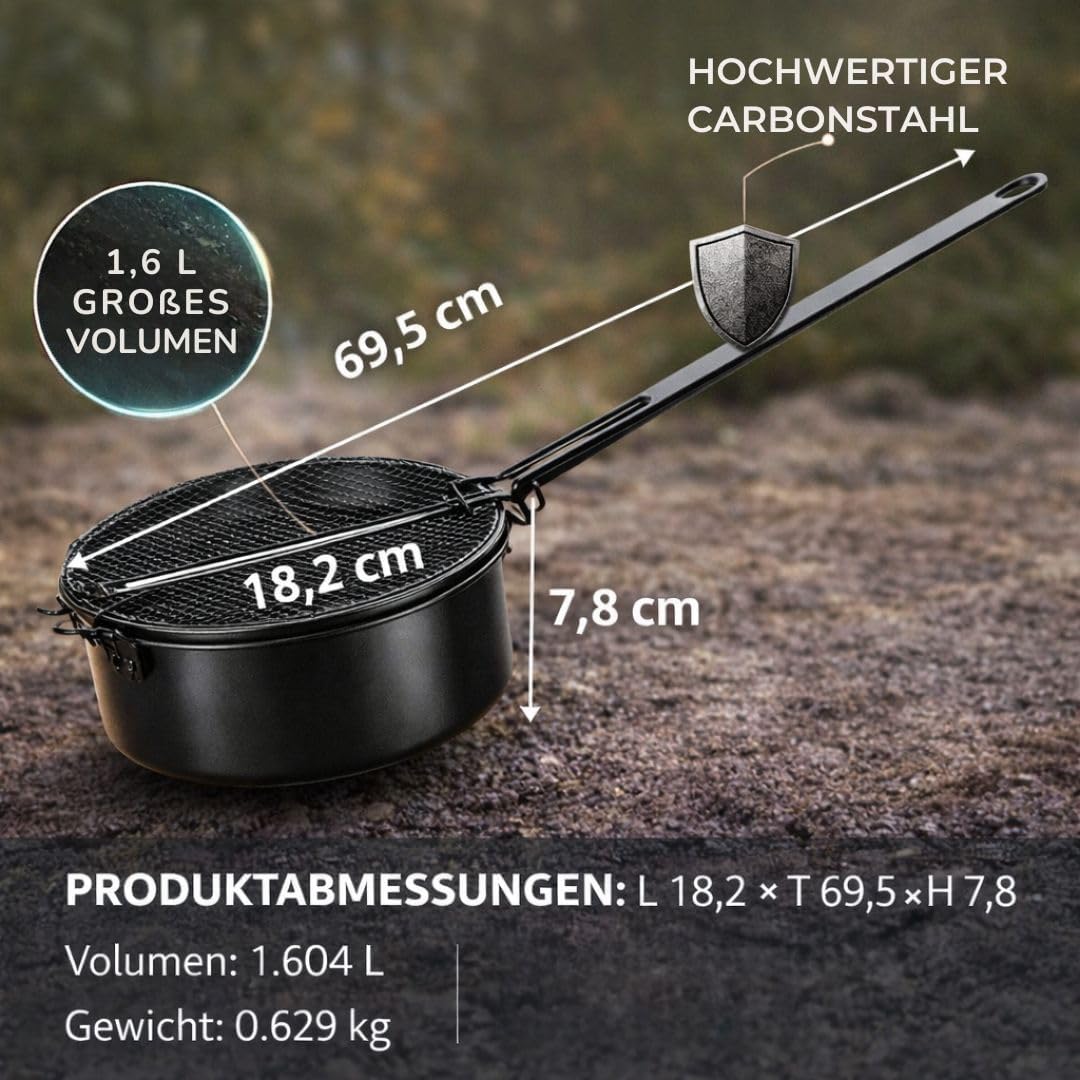 Popcorn Maker Lagerfeuer 2er Set Antihaft aus Carbonstahl-mit Sicherheitsgriff &amp; Gitterdeckel, Outdo