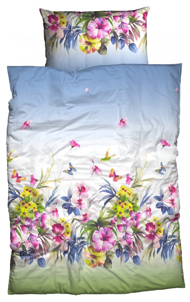 sister s. Satin-Bettwäsche Alba einfach hip Blumen und Schmetterlinge in tollen Frühlingsfarben 155x