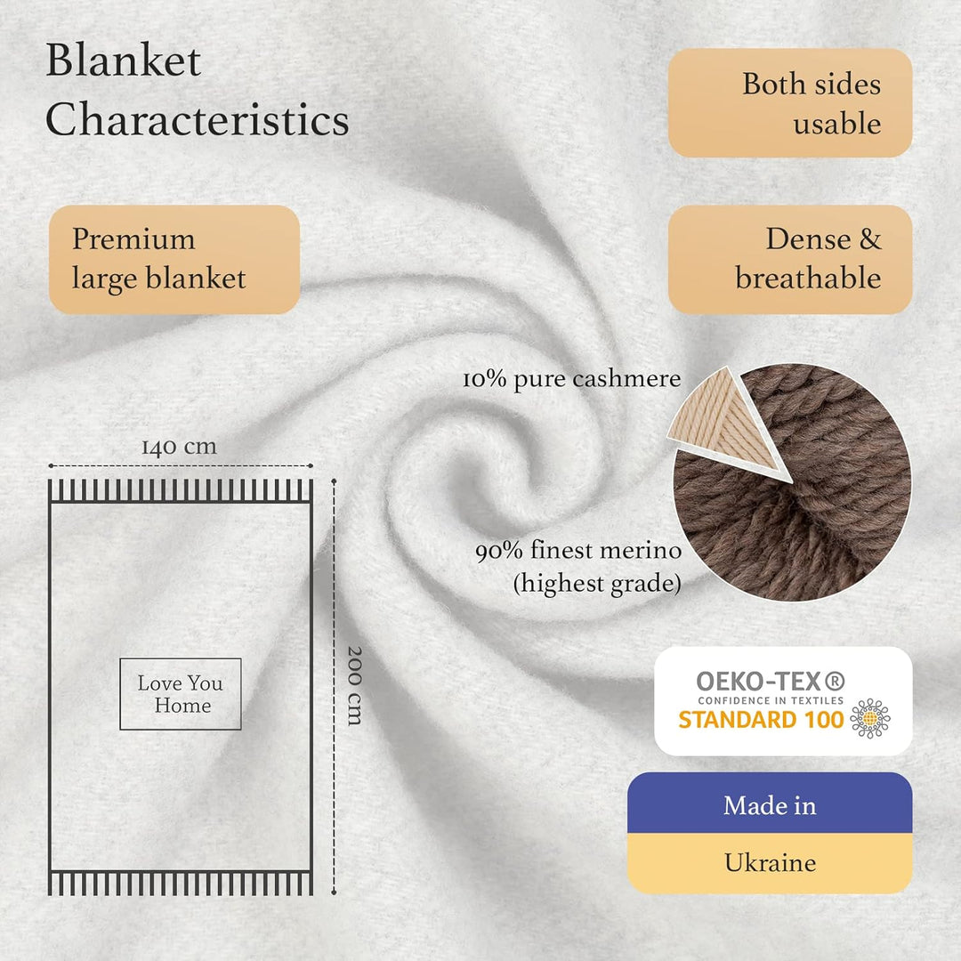 LYHome Kaschmir Decke mit Merino - Luxus Tagesdecke Kuscheldecke Wolldecke Sofadecke und Couchdecke,