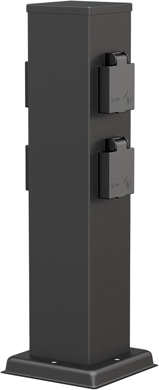 ledscom.de Garten Steckdosensäule Polly für aussen, IP44, 4-Fach, schwarz, eckig, 38 cm 1 Stück (1er