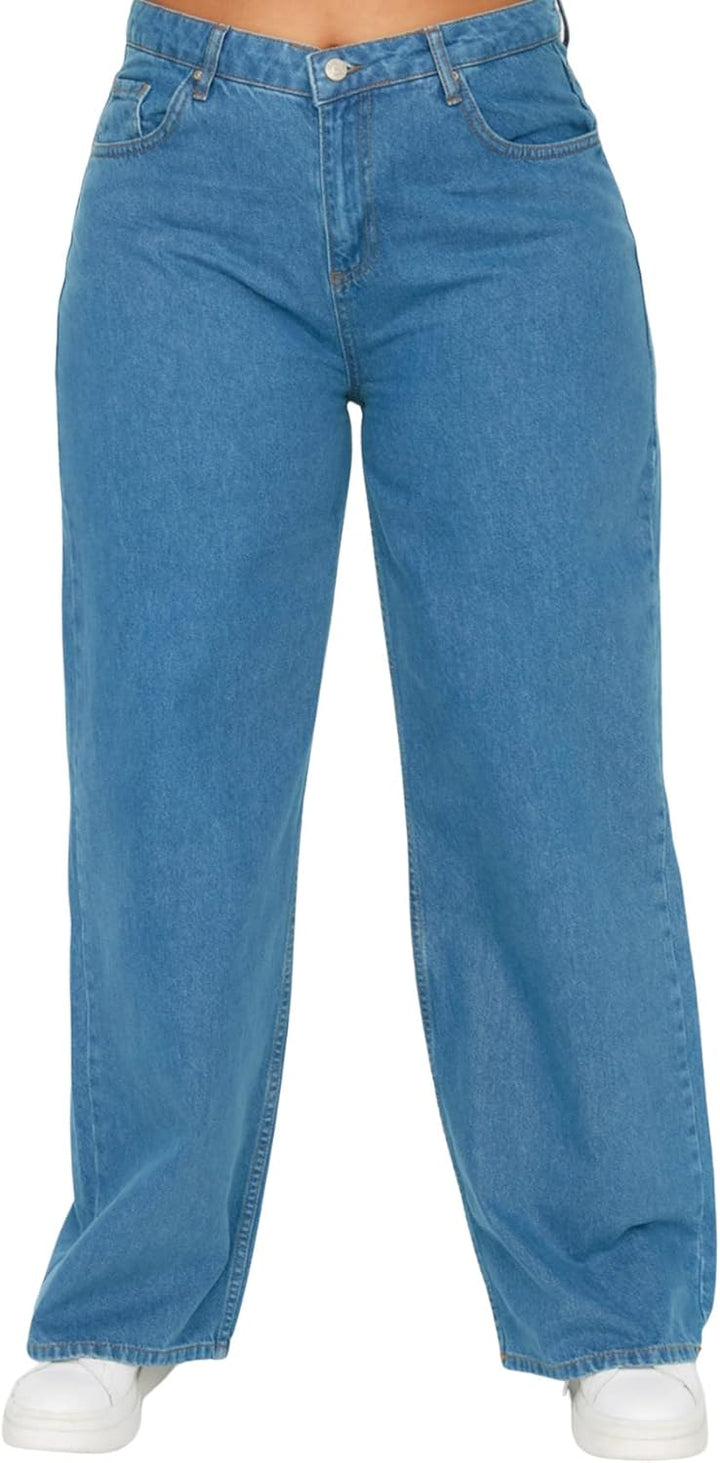 TRENDYOL Damen High Waist Plus Size Jeans 42 Hellblau, 42 Hellblau