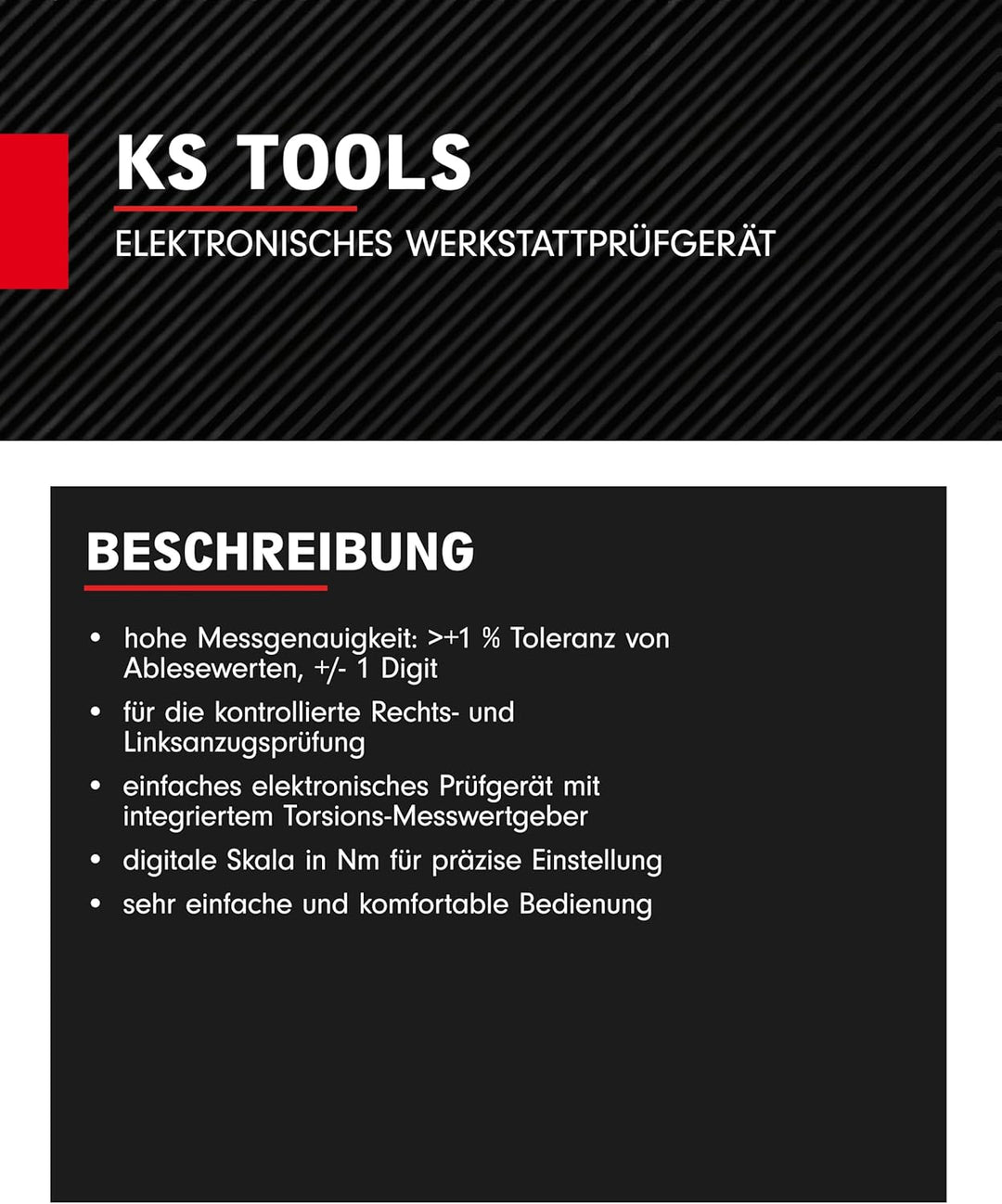 KS Tools 516.0100 Elektronisches Werkstattprüfgerät, 5-500Nm