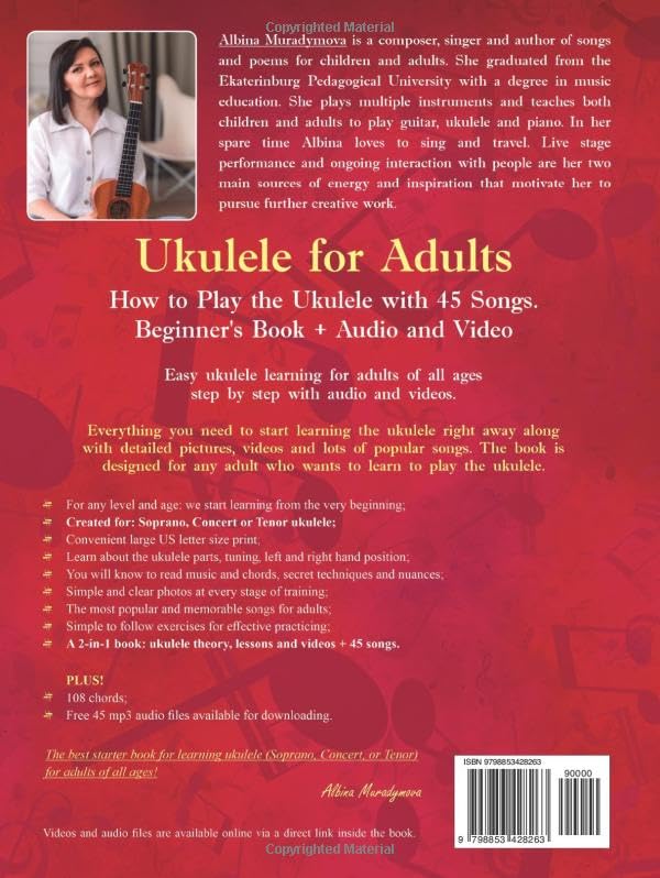 Ukulele for Adults: How to Play the Ukulele with 45 Songs. Beginner’s Book + Audio and Video, Gebund