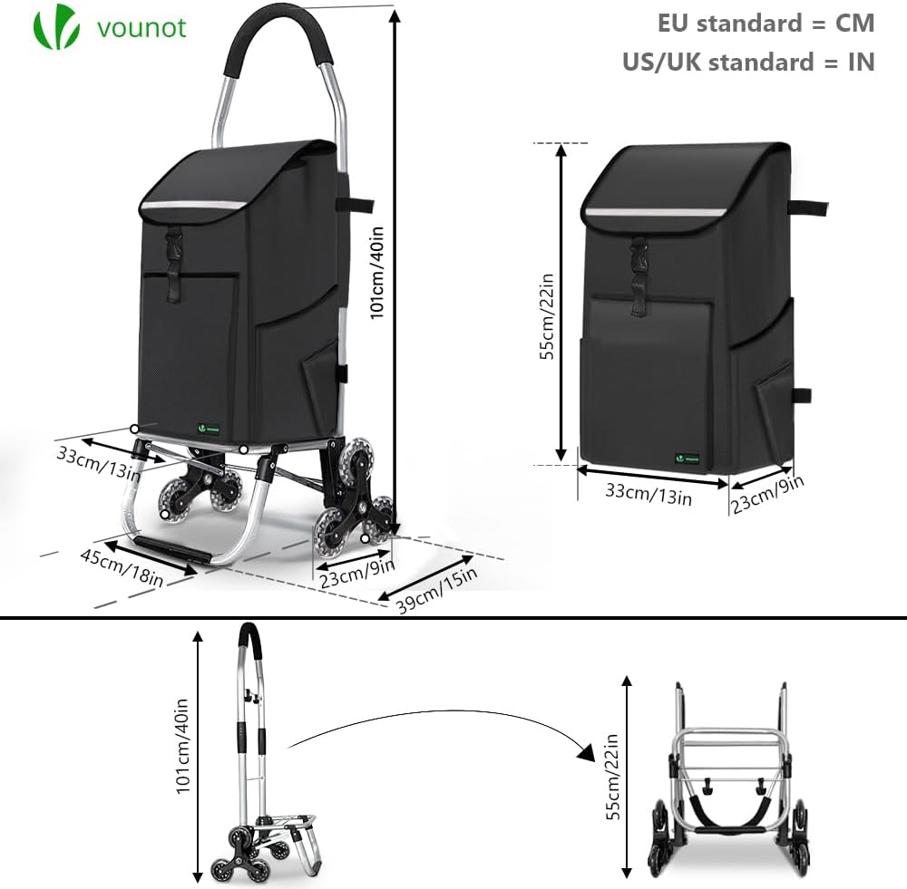 VOUNOT® Aluminium Einkaufstrolley Treppensteiger, 3 in 1 Trolly Einkaufswagen Klappbar, Hackenporsch