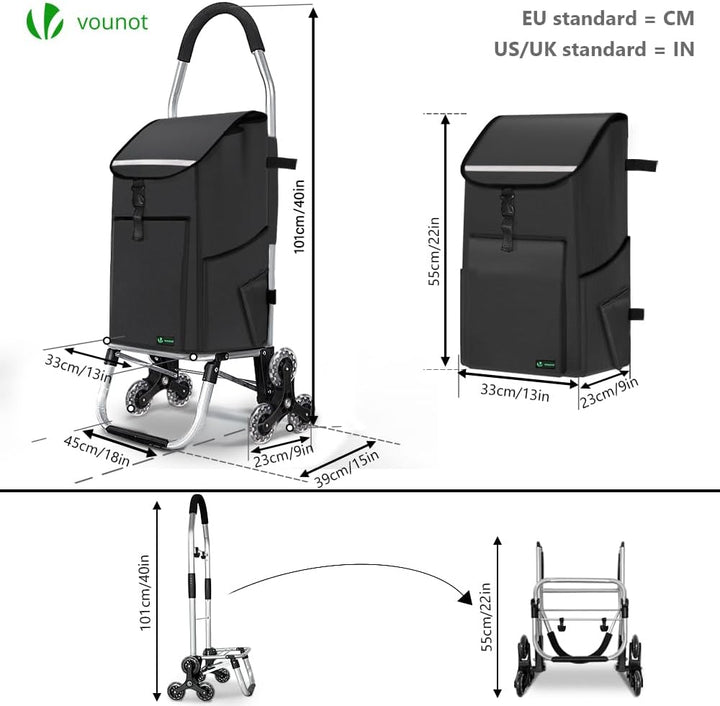 VOUNOT® Aluminium Einkaufstrolley Treppensteiger, 3 in 1 Trolly Einkaufswagen Klappbar, Hackenporsch