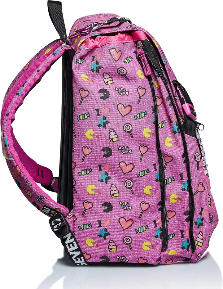 Seven Ausziehbarer Schulrucksack - Starry Rainbow - wendbare Pailletten, Rosa, Taglia unica, auszieh