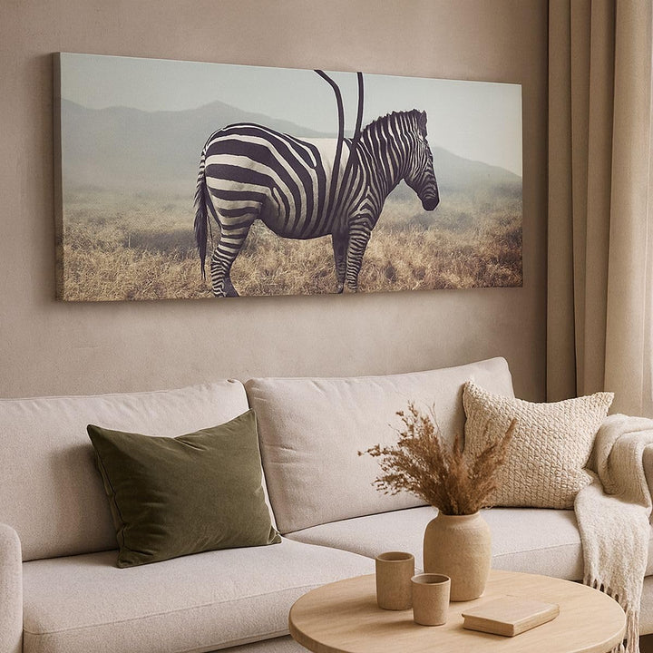 Wandbilder Dekoration Wohnzimmer Zebra Tier Wiese Panorama Bilder auf Leinwand 120x50cm Leinwandbild