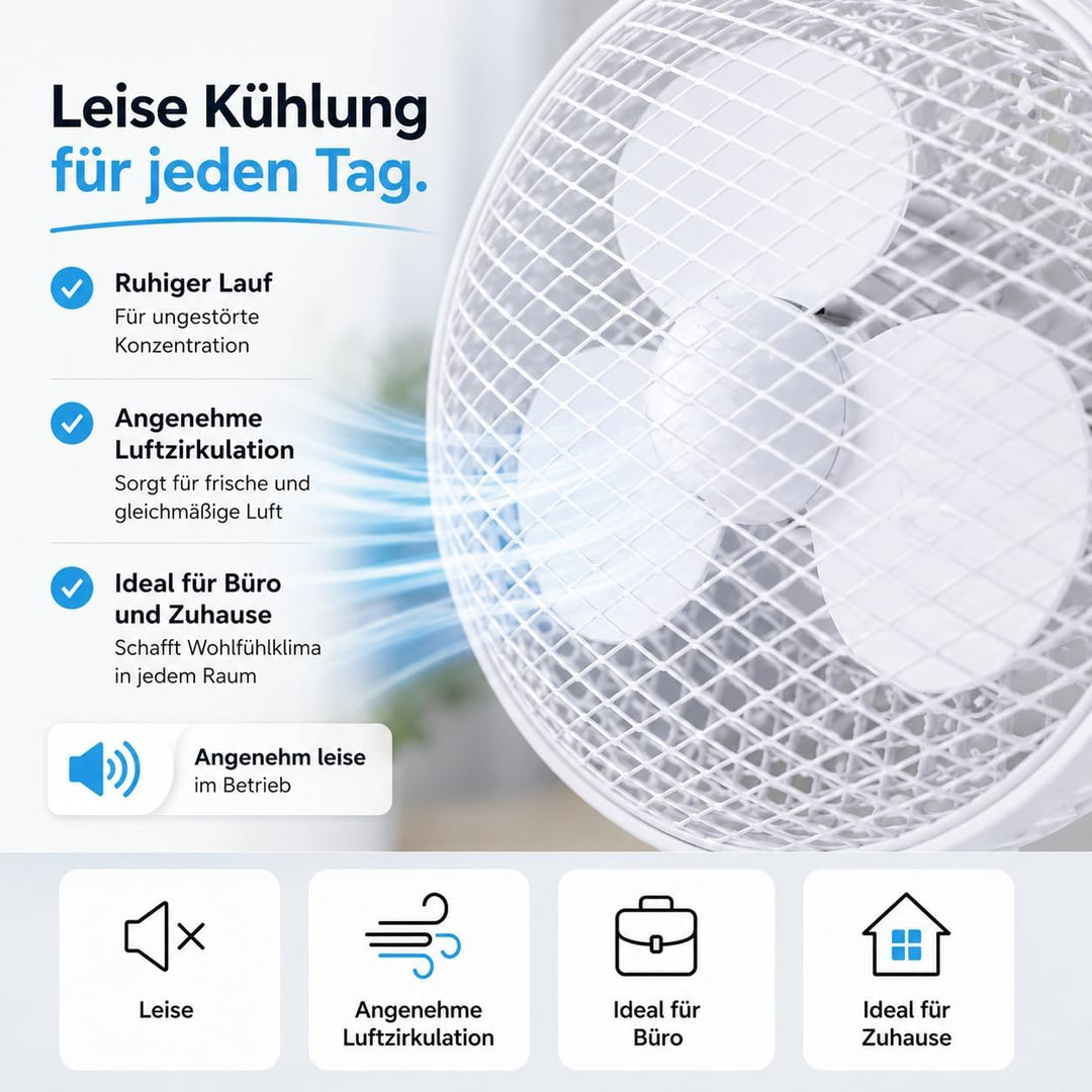 Everhomely Tragbarer Tischventilator 30 cm mit Schwenkfunktion – leiser Ventilator mit 3 Geschwindig