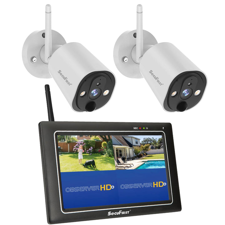 SecuFirst 2K Überwachungskamera Aussen mit Innen Monitor,7" Sensorbildschirm NVR + 2X Outdoor Kamera