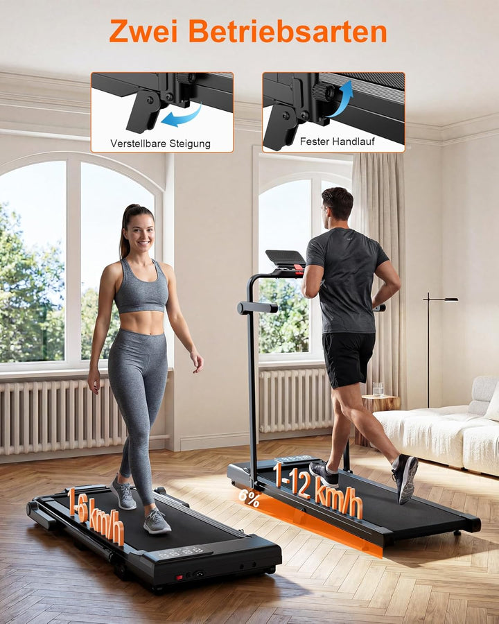 MJWW Walking Pad mit Steigung 6%, Laufband für Zuhause & Büro 136 KG mit Smart App 6 km/h & 12 km/h,