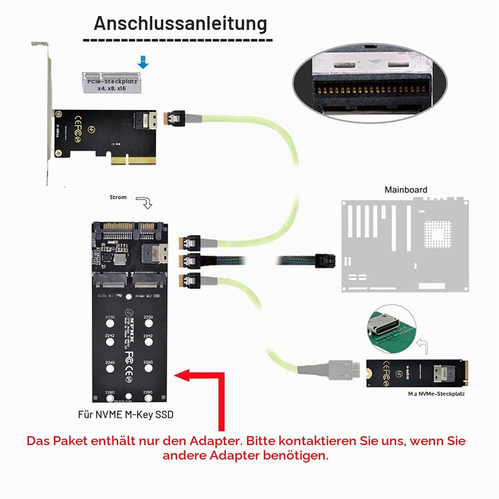 NFHK SFF-8654 Kabel & Karte U2 Kit NGFF M-Key auf Slimline SAS NVME PCIe SSD SATA Adapter für Mainbo