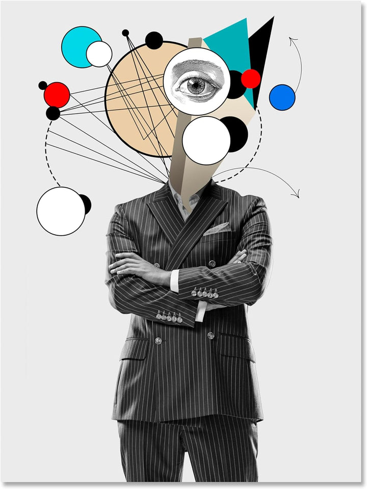 wandmotiv24 Leinwandbild Digital Art, 60x45cm, Hochformat, Anzug, Auge, Deko, Bilder auf Leinwand, W