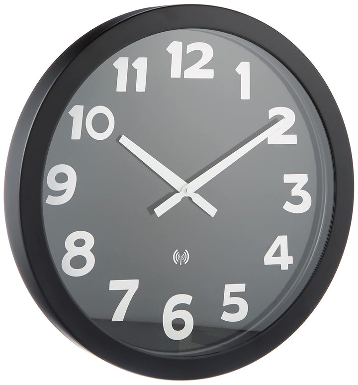 TFA Dostmann XL Funk-Wanduhr analog, 60.3506, mit Metallrahmen, gross, modern, gut ablesbar, schwarz