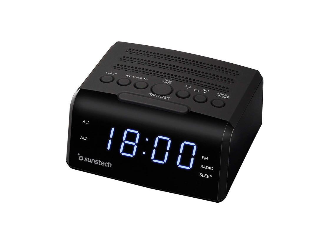 Sunstech Radiowecker mit Alarm und LED-Bildschirm, Digitaler AM/FM-Tuner, Integrierte Lautsprecher,