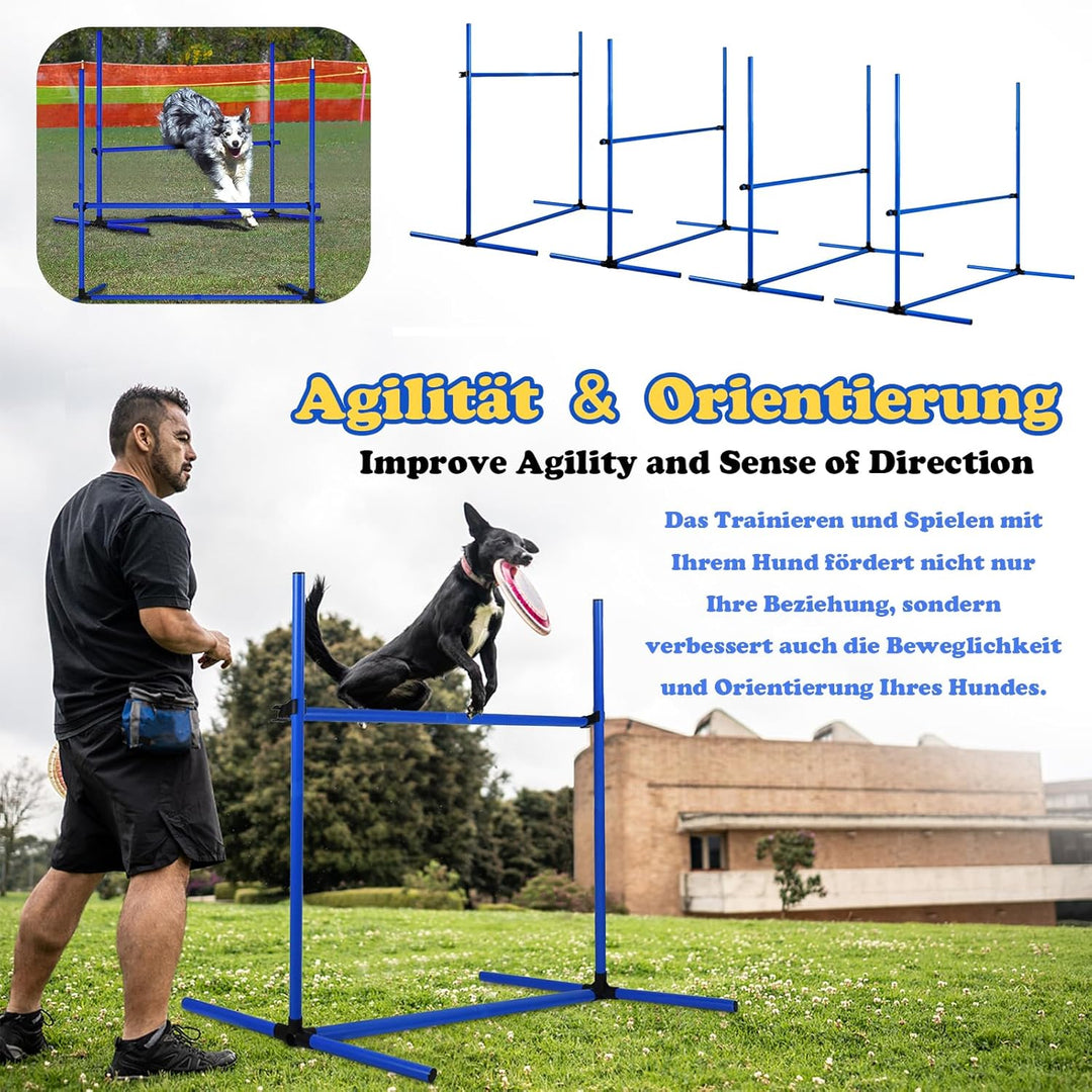 Agility Ausrüstungs Set für Hunde, Agility Hürdenset inkl. 4 x Hürden Höhenverstellbar, Haustier Tra