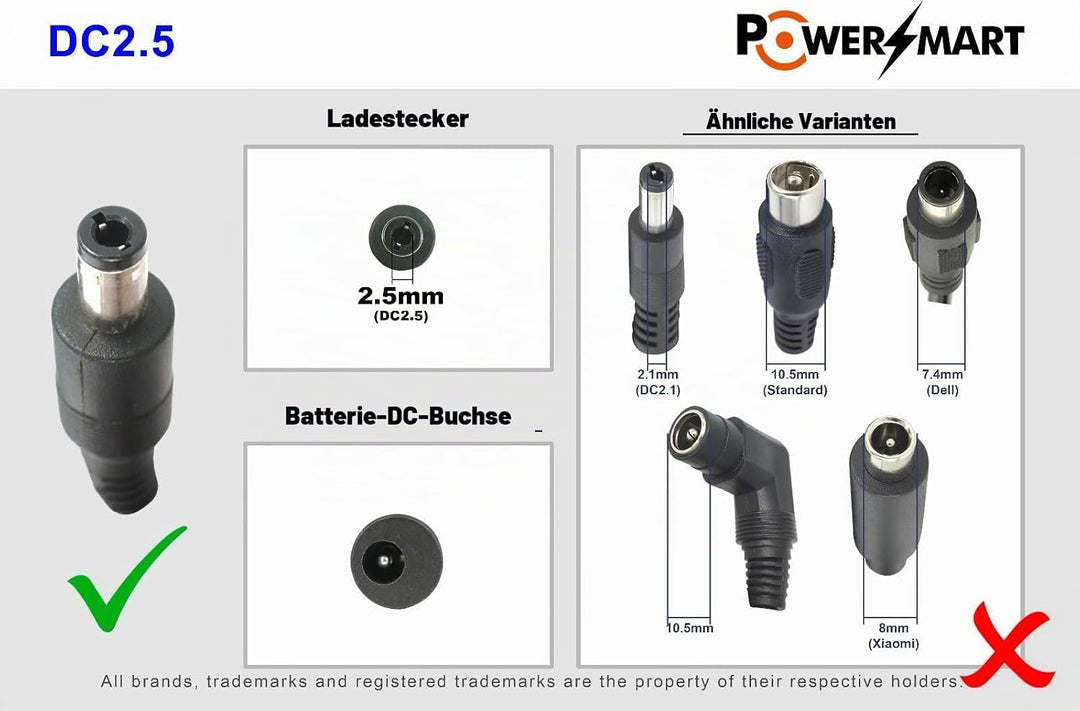 PowerSmart® 2A Ladegerät für 36V Akku Trekstor e.Gear EG3178, EG3168, EG3178, EG31108, mit 2,5mm Ste