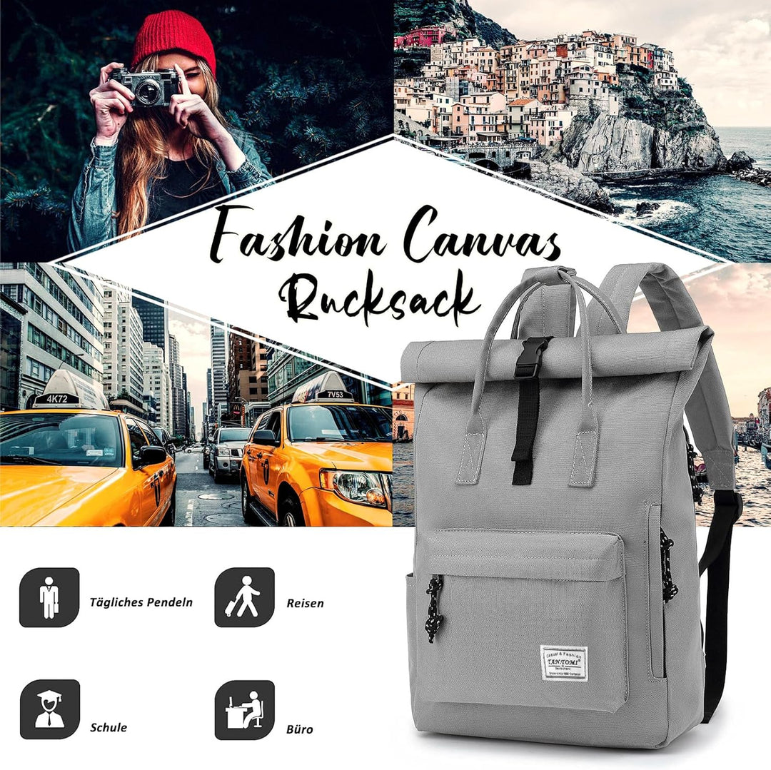 TANTOMI Laptop Rucksack, Rucksack Laptop Tasche 15,6 Zoll, Rucksack Damen und Herren weit öffenbar,