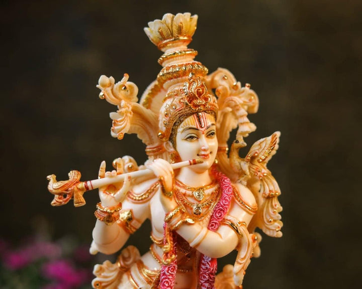 SHIVAJI ARTS Krishna-Statue, Marmor, gross, handbemalt, Zuchtmarmor, Herr Krishna Idol, Hindu Ehe